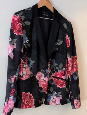 RW Black Blazer with Pink & Red Floral Accents
